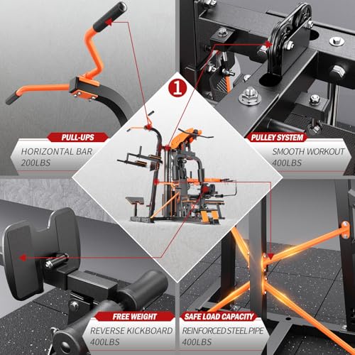 XGSW Multi-Function Home Gym Workout Station, Featuring a Pulley System, arm Trainer, and Leg Trainer for Full-Body Workouts. - size: L03-3【154LBS】Fitness Station+Cast lron 308LBS