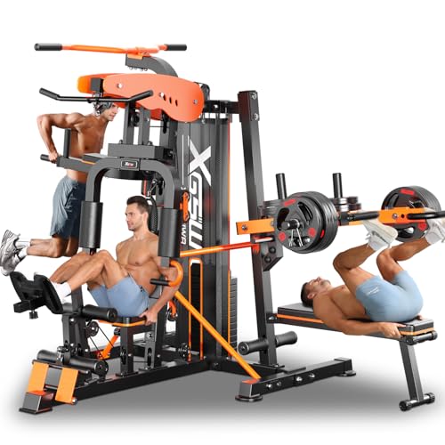 XGSW Multi-Function Home Gym Workout Station, Featuring a Pulley System, arm Trainer, and Leg Trainer for Full-Body Workouts. - size: L03-3【154LBS】Fitness Station+Cast lron 308LBS