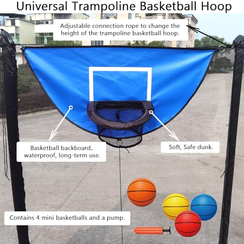 Trampoline Basketball Hoop, with Pump and 4 Mini Balls, Easy to Install, Universal Trampoline Accessories, Trampolines Basketball for Dunking - color: Blue