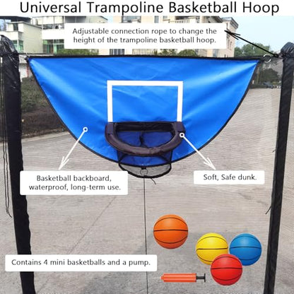 Trampoline Basketball Hoop, with Pump and 4 Mini Balls, Easy to Install, Universal Trampoline Accessories, Trampolines Basketball for Dunking - color: Blue