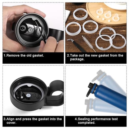 14pcs Silicone Water Bottle Gaskets, Bottle Sealing Rings with Tweezers, Drain Plugs, Straw Brush, Replacement Parts Accessories for Thermoflask 24/32/40/64oz, Straw Lid, Chug Spout, Chug Lid