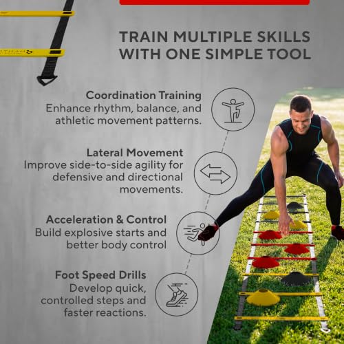 Agility Ladder Set, 12-Rung Speed Ladder + Training Cones, Soccer Training Equipment, Footwork Drills Kit, Speed & Agility Equipment, Football Practice Equipment, Basketball Gear - color: Black, Red and Gold