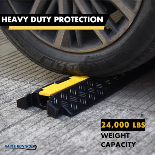 Kable Kontrol Atlas Heavy Duty Cable Protector Ramp - 1 Channel Bulk Wholesale Pallet - 20 Pcs - 39" Long Black & Yellow - 24,000 Lbs Capacity - Rubber Speed Bump Wire Protector Cord Cover - CP9896 - size: 1 Channel - 39" - 20 Units