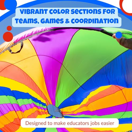 Activejoy - Parachute for Kids - 8ft /12ft / 16ft / 20ft / 24 ft / 30ft - Rainbow Parachute Toy with Handles - Great for Gym Class, Field Day & Outdoor Games - size: 24FT - 24 HANDLES