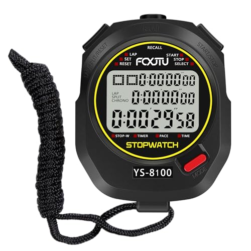Sports Stopwatch 100Laps Split Memory Digital Stopwatch Referee Stop Watch Timer Calendar Alarm with 3-Row Extra Large Screen Water Resistant Includes Battery for Running Coaches (100 Split) - color: Black