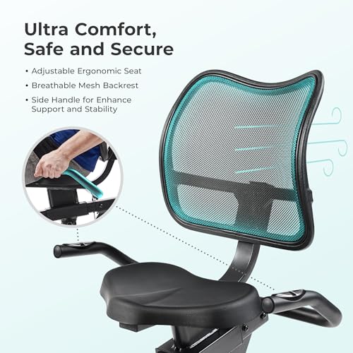 Sunny Health & Fitness Smart Recumbent Bike, Wide Cushioned Seat & Back, Indoor Cycling Machine for Adult/Seniors Home Exercise, Free SunnyFit App Connection - color: Dark Grey