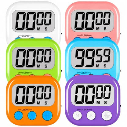 ZILLEEN Digital Kitchen Classroom Timers for Kids Cooking 6pcs MulticolorA - color: White & Black & Pink & Green & Orange & Purple