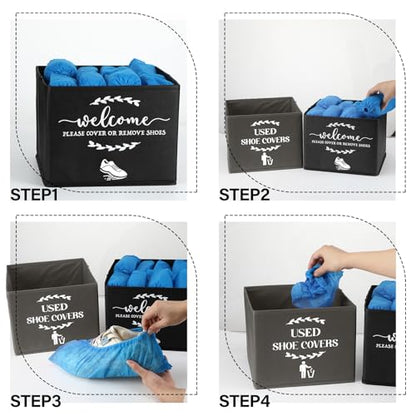 Suzile 200 Pcs Disposable Shoe Covers with 2 Pcs Box Open House Supplies Foldable Booties Shoe Covers Holder Storage Bin for House Indoor Guest Supplies, 10 x 10 x 8 Inch (Black,Gray,Blue) - color: Black,Gray,Blue
