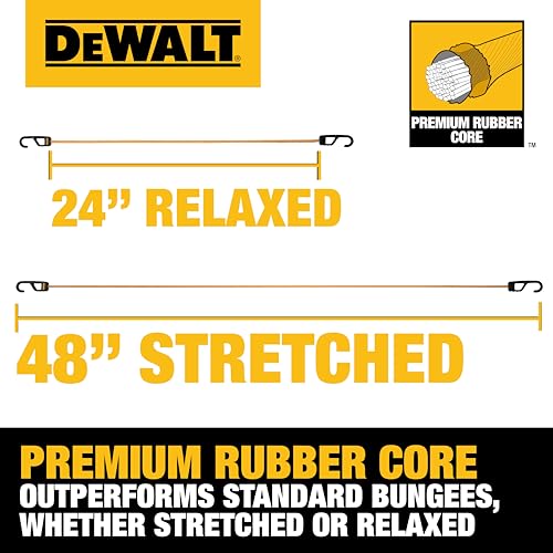 DEWALT 24" Premium Round Bungee Cords, Interlocking Quick-Pull Notch, 4-PK - size: 24"