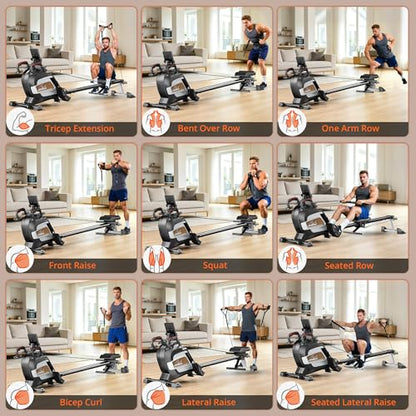 pooboo Rowing Machine for Home, Foldable Magnetic Rowing Machine - color: Wood