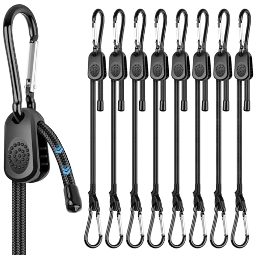 Adjustable Bungee Cords with Hooks 24 Inch, 8 Pcs Adjust from 7" to 24" Carabiner Bungee Cords Heavy Duty Outdoor for Camping, Cargo, Bike,Tarps, Tents, Bike, Luggage, Boats,etc - size: 24 inches