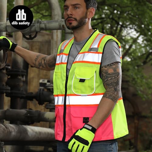 Dib Safety Reflective Safety Vest Made with 3M Tape, Yellow and Pink S - color: Yellow & Pink, size: Small