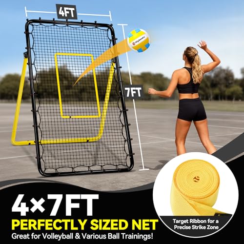6 Adjustable AnglesVolleyball Rebounder Net 7x4 FT Bounce Back Trainer - color: Black