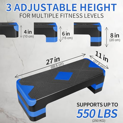 27" Aerobic Exercise Step Platform Adjustable Stepper - color: Blue
