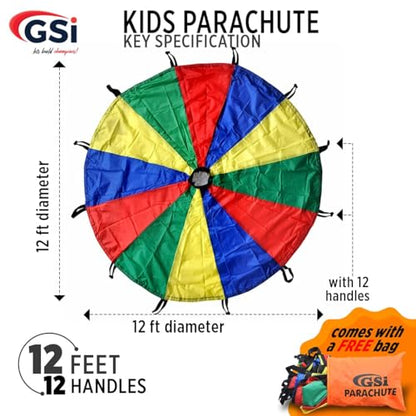 GSi Kids Rainbow Parachute 6 ft to 35 ft for School & Gym Class - size: 12 Feet