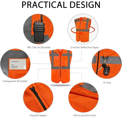 wefeyuv Reflective Safety Vest Class 2 High Visibility Vest pocket - color: Orange, size: XX-Large