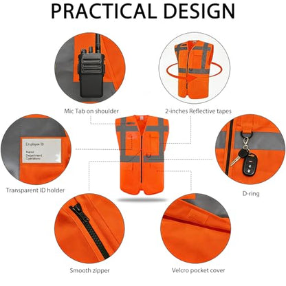 wefeyuv Reflective Safety Vest Class 2 High Visibility Vest pocket - color: Orange, size: XX-Large