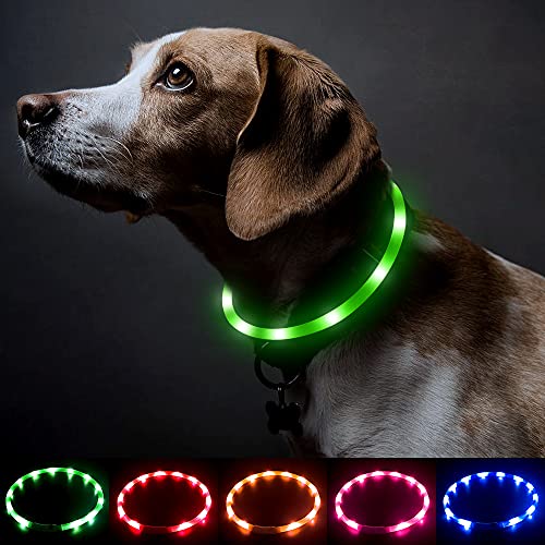 BSEEN Light Up Dog Collars - Silicone LED Dog Collar, Cuttable Lighted Puppy Collar, Glowing Dog Walking Lights for Small Medium Large Collars (Green) - color: Green-Standard(70cm)