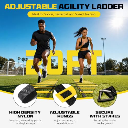 2 Pack 20ft Agility Ladder Set, 40ft Total Adjustable Speed Ladder - color: Yellow