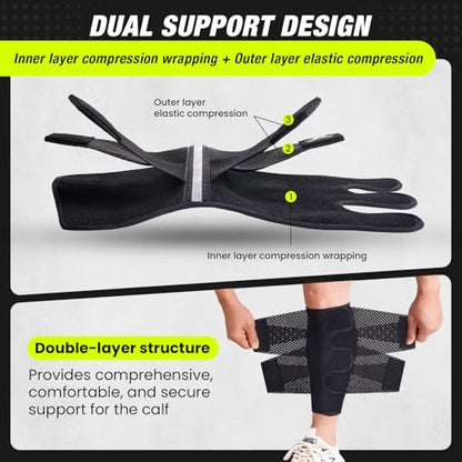 Sylong® Torn Calf Muscle Compression Sleeve Wrap Brace for Calf Swollen, Edema, Soreness, Strain, Cramps, Varicose veins, with 4 sets of Elastic straps - M (1 pack) - size: M