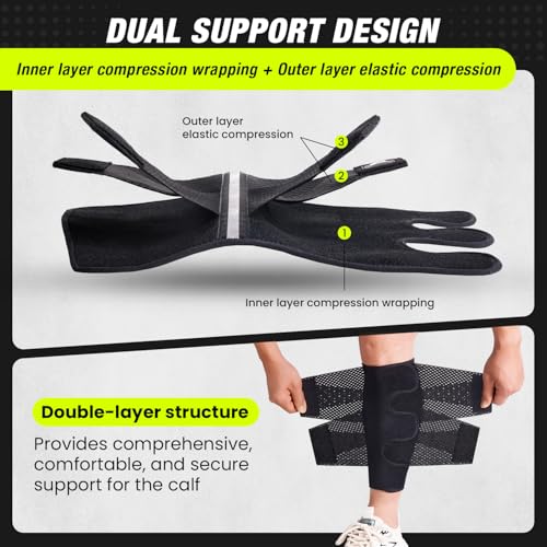 Sylong® Torn Calf Muscle Compression Sleeve Wrap Brace for Calf Swollen, Edema, Soreness, Strain, Cramps, Varicose veins, with 4 sets of Elastic straps - S (1 pack) - size: S