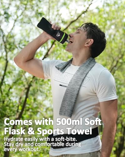 Zelvot 17 oz Running Water Bottle Handheld with Phone Holder, Green