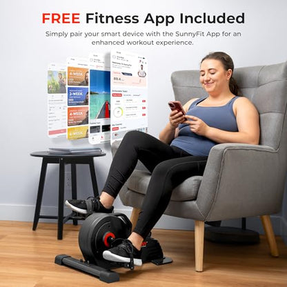 Sunny Health & Fitness 2-in-1 Smart Magnetic Pedal Exerciser, Compact Indoor Under-Desk Mini Exercise Bike for Full Body Cardio Workout and Physical Therapy, Free SunnyFit Training App Connection - color: Black