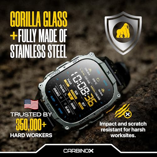 CARBINOX Smart Watch Edge Rugged, 1.96″ AMOLED, Stainless Steel, IP69K/5ATM Fitness trackers, Dual-Band GNSS, 500mAh, Bluetooth Calls, Smart Watch for Android Phones iOS (Silver) - color: Silver
