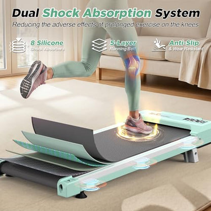 FYC Walking Pad with Incline for Home & Office - Under Desk Walking Pad Treadmill, Portable Walking Machine with Remote Control, LED Display, 300LBS Capacity, 2.5HP Quiet Motor - color: green