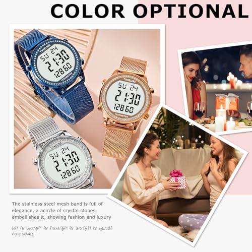 TIMEURE Pedometer Watch for Women, Step Counter Watch, No App or Charging - color: Silver-CRYSTAL