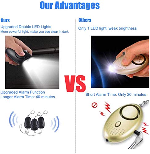 (Upgraded New Version) Safe Sound Personal Alarm, Rechargeable Emergency 130db Security Alarm Keychain Siren Song with 2 LED Lights, for Women, Men, Children, Elderly (3 Pack), Black