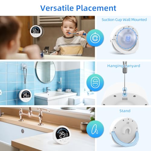Waterproof Shower Timer for Bathroom Kitchen with Countdown Count-up, White
