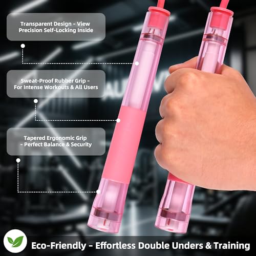 YUEDONG Jump Rope, Clear Handles, Dual Bearings, Kids Adults PE School - color: BLUE