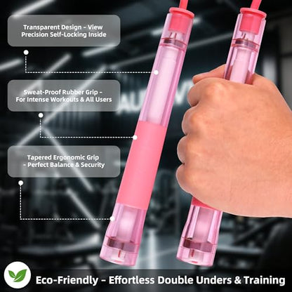 YUEDONG Jump Rope, Clear Handles, Dual Bearings, Kids Adults PE School - color: BLUE