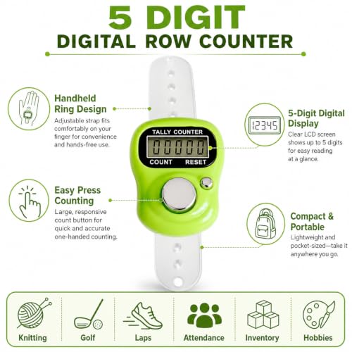 5 Digit LED Digital Row Counter, Handheld Tally Counter with Ring Electronic Click Counter for Golf and Lap Counting - color: Green