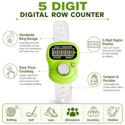 5 Digit LED Digital Row Counter, Handheld Tally Counter with Ring Electronic Click Counter for Golf and Lap Counting - color: Green