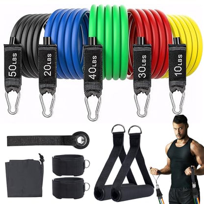 Resistance Bands Workouts Set for Men and Women with Handles - Heavy Duty 150lbs, 11 Piece Elastic Tube Kit for Gym & Home, Strength Training, Yoga, Pilates Therapy for Legs, Chest Power Systems