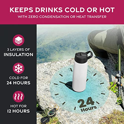 FineDine Insulated Water Bottle with Straw, 25 Oz, Pure Pearly White - color: Pure Pearly White, size: 25 Ounces