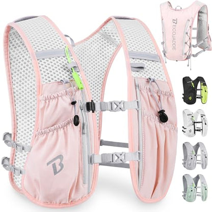 BECOJADDE Running Vest for Women Men, 5L/6L Lightweight Hydration Backpack Running Pack for Marathon, Trail, Cycling, Hiking, Jogging - color: Pink