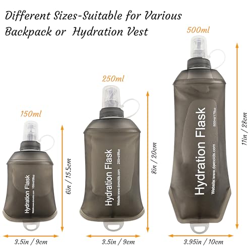 J.CARP 150ml Soft Flask Running Water Bottles, TPU Foldable Running Hydration Flask for Hydration Pack Cycling Hiking Climbing Outdoors Motorbike Dark Grey - color: Dark Grey, 150ml