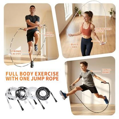 Classic Beaded Jump Rope, Adjustable Tangle-Free Set - color: White/Black