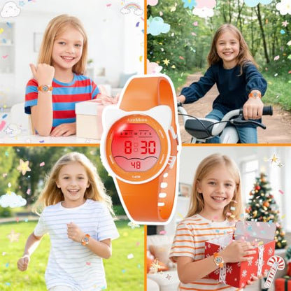 Kids Waterproof Watch 7 Color Light Alarm - color: Orange