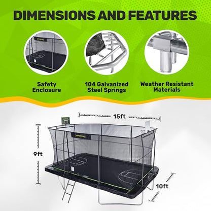 JumpKing Rectangle Trampoline w/ 2 Basketball Hoops & Breakaway Rim 10'x15'