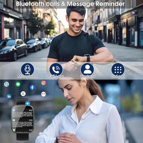 Puqo Smart Watches for Men Women, 1.95" HD Touchscreen Fitness Tracker with Bluetooth Calls, IP68 Waterproof, 120+ Sport Modes, 7-Day Battery, 24/7 Heart Rate & Sleep Monitor for Android iOS (Black)