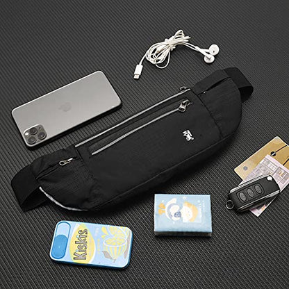 Peicees Fanny Pack with Water Bottle Holder Waist Bag for Men Women Water Resistant Lightweight Reflective Adjustable Running Belt Headphone Bag Travel Pocket for Outdoor Camping Fitness Hiking - color: New Black