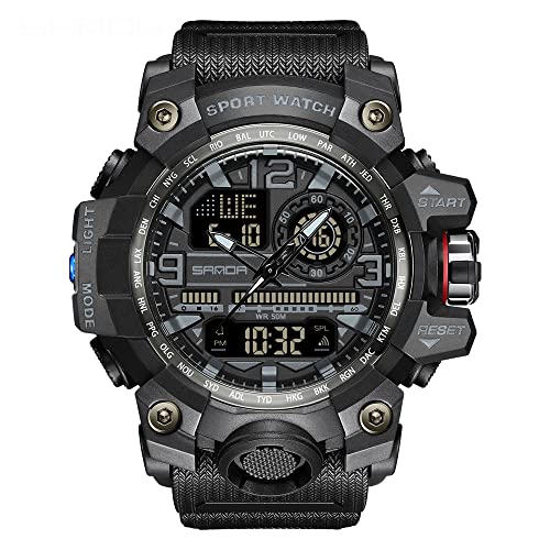 AIMES Men's Watches Sports Outdoor Waterproof Military Watch LED Date Alarm Stopwatch Multi-Function Tactics Big Face Wristwatch for Men - color: 3133-Black