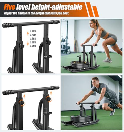 Football Sleds and Chutes, Weight Sled, Workout Fitness Sled for Training- Running Speed, Agility, Soccer, Strength, Adjustable Height Handle, Fits 1" & 2" Weight Plates - color: Black