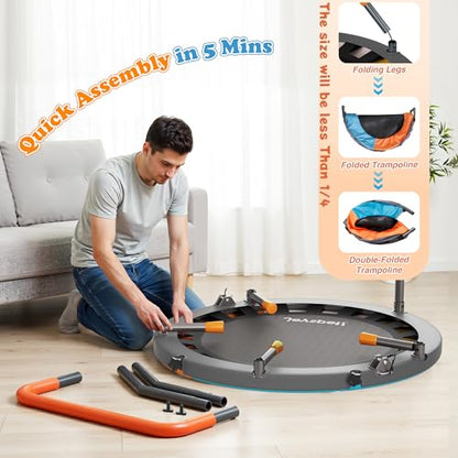 3FT Foldable Mini Trampoline with Height-Adjustable Handle for Kids