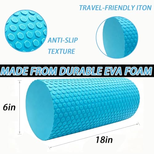 Foam Roller for Exercise, Pilates, Back Physical Therapy, 18" X 6" Round - color: Light Blue