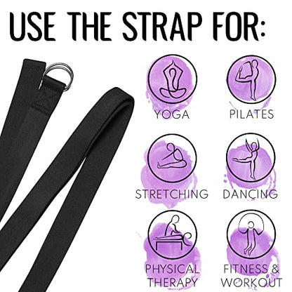TECEUM 2 IN 1 Yoga & Mat Strap for Stretching – Cotton – 6/8/10 ft - color: Black, size: 8 ft